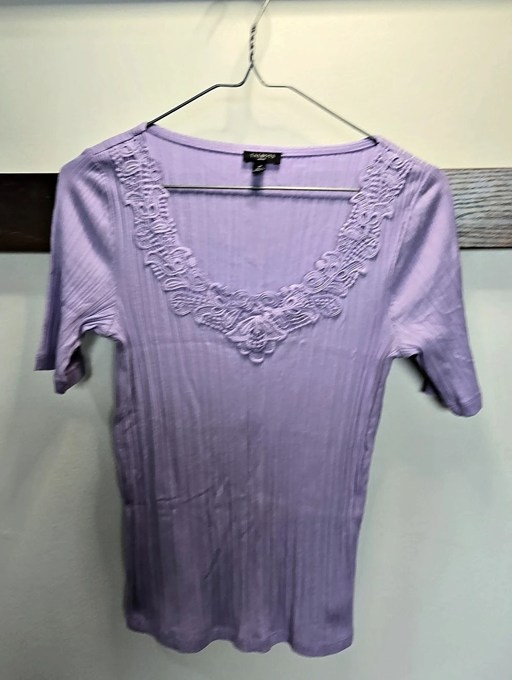 Talbots Lace Trim Short Sleeve Top in Purple Size Small